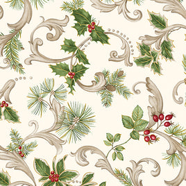 Winter In The Pines : Scroll Cream (Metallic)