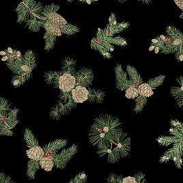 Winter In The Pines : Pine Cones Black (Metallic)