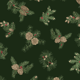 Winter In The Pines : Pine Cones Green (Metallic)