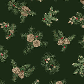 Winter In The Pines : Pine Cones Green (Metallic)