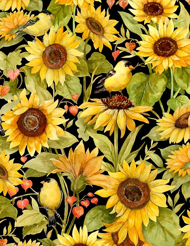 Sunflower Splendor : Sunflowers and Finch