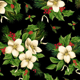 Christmas Blooms Black 108in WideBack