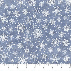 Donkeys Christmas Flannel  : Snowflakes on Blue F25331-44