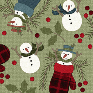 Maywood Holly Jolly Flannel : Snowmen On Green