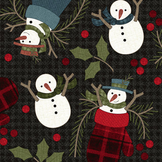 Maywood Holly Jolly Flannel : Snowmen On Black