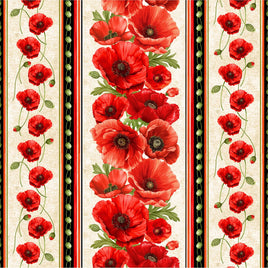 Timeless Treasures : Poppy Passion Stripe