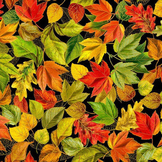 Fall Is In The Air : Fall Leaves on Black (Metallic)
