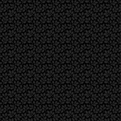 Northcott Simply Neutral Grey on Black Small Leaves 93914-98